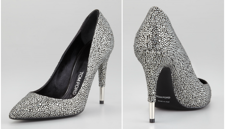 Crystal-embellished heels; how big they are right now?