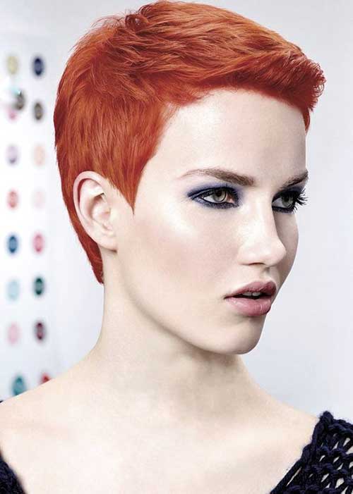 7.Short Hair Color Bright Red Pixie