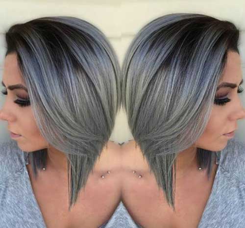 20.Short Hair Color Black and Silver Ombre Short Hair