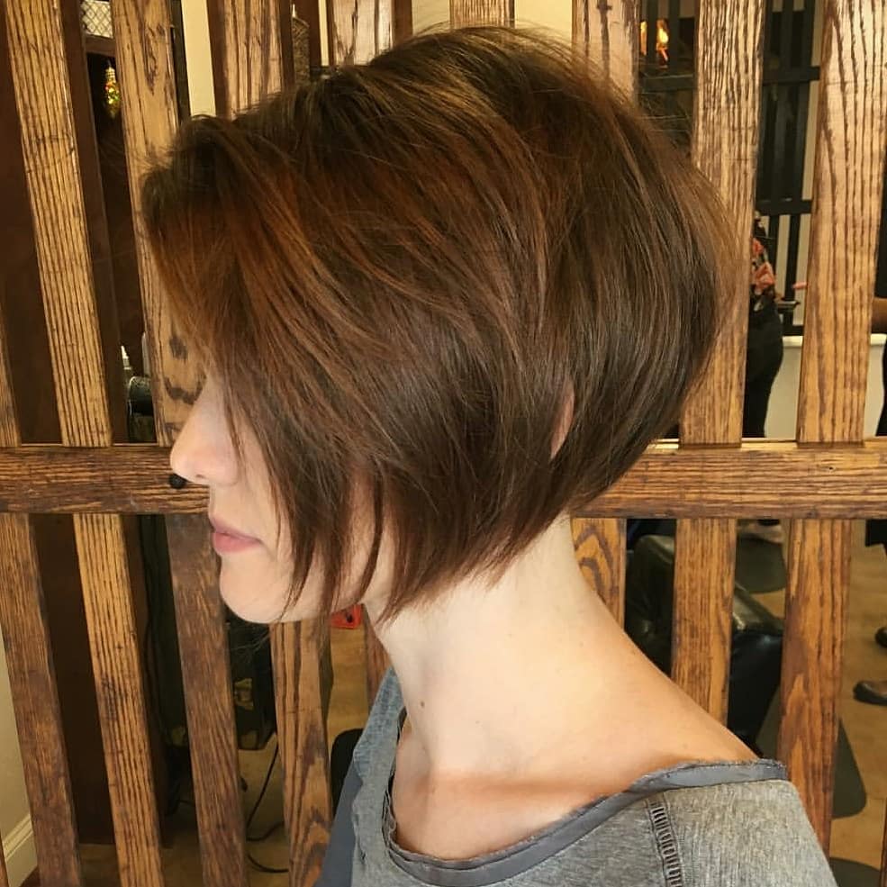 Casual chic mid-brown angled straight bob, Office hairstyle