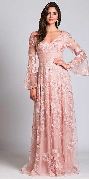 Blush Long Sleeve Evening Gown