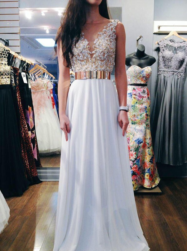 Luxurious A-Line Beading Chiffon White Dress