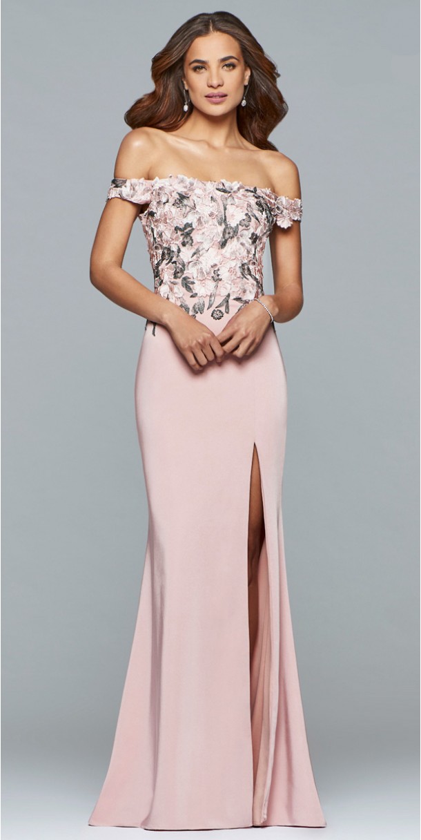 Satin Embroidered Off Shoulder