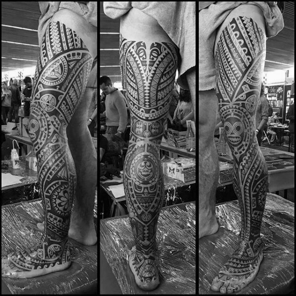 Leg Polynesian Tattoo